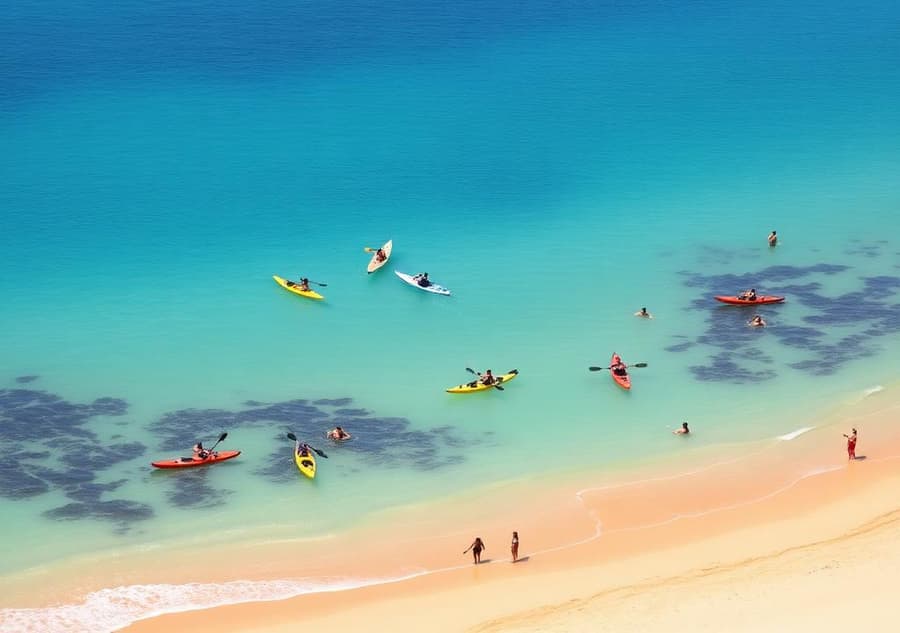 Actividades acuáticas en la costa de Tetuán: kayak y natación frente al Mediterráneo