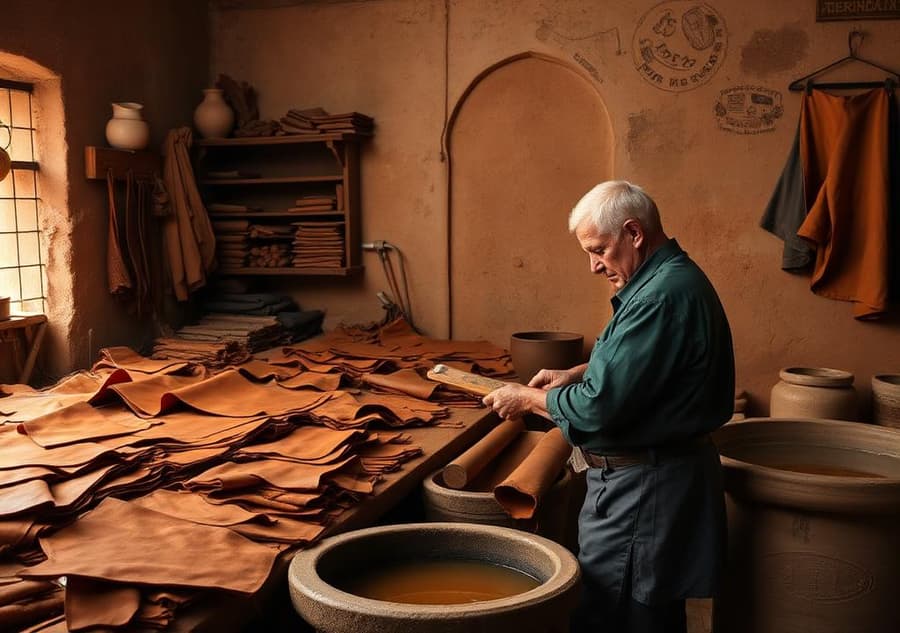 Trabajo tradicional del cuero en los zocos de Tetuán